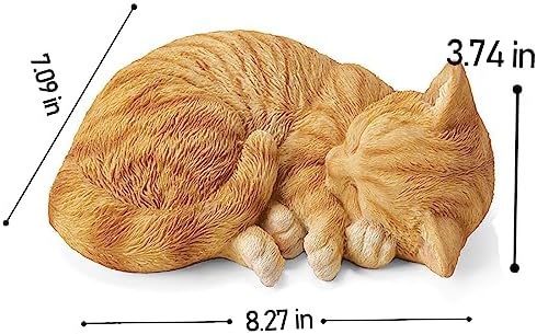Sleeping Orange Tabby Cat Garden Statue Decor 8.27”L, Resin Realistic Sculptures Gift for Cats Lovers, Pet Memorial Stones for Loss of Pet, Kitty Figurine Art Decoration for Indoor Outdoor Home - Image 2