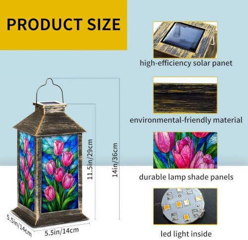 Solar Lantern Colorful Stained Glass Window Outdoor Waterproof Garden Hanging Lantern Solar Powered Lighting Outside Solar Light for Patio Yard Camping, Gifts for Women Mom - Image 2