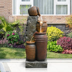 34'' Outdoor Garden Water Fountain with Lights, Large Patio Water Feature by Desgmomy