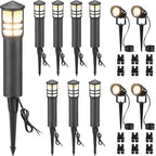 SUNVIE 12-Pack Low Voltage Landscape Lighting Kit LED Bollard Pathway Lights Wired with Spotlights for Garden, Path, Yard, Patio, Cast-Aluminum, IP65 Waterproof, 12-24V AC/DC, 3000K Warm White, Black by SUNVIE