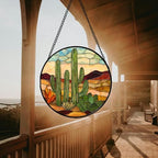 Stained Glass Window Hanging, Green Cactus Sun Catcher for Door Terrace Garden Home Decor, Abstract Desert Landscape Suncatcher Birthday Gifts for Lovers Women Men Dad Mom Nana 11.8 in - Image 5