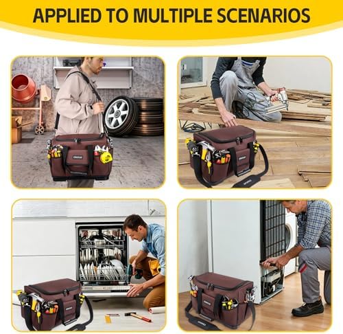 19-Inch Tool Bags For Men Heavy Duty, 29 Pockets Large Tool Organizer Bag with Hard Plastic Bottom & Waterproof Oxford, Electrician Tool Bag for HVAC Mechanic Contractor Construction Work - Image 7