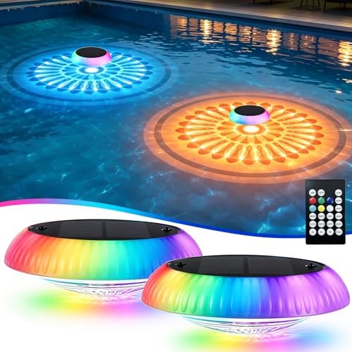2-Pack Solar Floating Pool Lights, Upper & Lower Dynamic RGB Color-Changing, Waterproof Floating Pool Lights Solar Powered for Pools, Tubs, Outdoor Parties & Garden Decor by LIBOZMKO