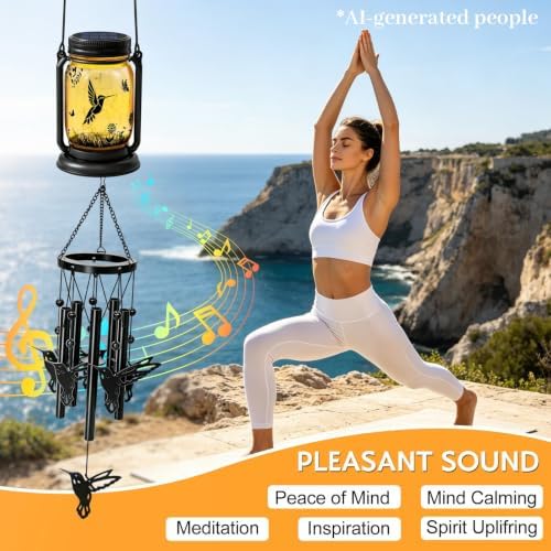2 Pack Solar Hummingbird Wind Chimes for Outside, Birthday Mother' s Day Gifts for Mom Women Grandma,Solar Hummingbird Wind Chime Light Hanging Wind Chimes Outdoor,IP65 Waterproof, Yard Garden Terrace - Image 5