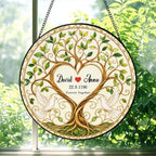 Personalized Anniversary Stained Glass Suncatcher, Tree of Life Couple Window Hanging Decor, Custom Anniversary Wedding Gift for Wife Husband Couple Keepsakes Love Birds Home Decor Bride Groom 11.81" - Image 6