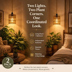 2 Pack Hanging Grow Lights for Indoor Plants Boho Rattan Plant Light - Image 2