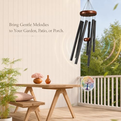 Tree of Life Wind Chimes for Outside, Deep Tone Outdoor Wind Chime with Colorful Wind Catcher, 6 Aluminum Tubes, Garden Porch Patio Decor, Memorial & Birthday Gift - Image 7