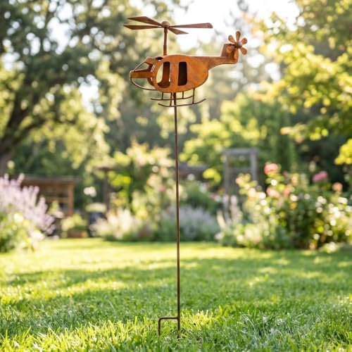 Rusty Metal Garden Decor Helicopter - Rustic Garden Decor for Outside Yard - Image 3