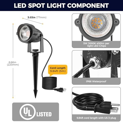 L LOHAS LED 5W Dusk to Dawn Outdoor Spotlight 3000K Landscape Light 6 Pack - Image 4