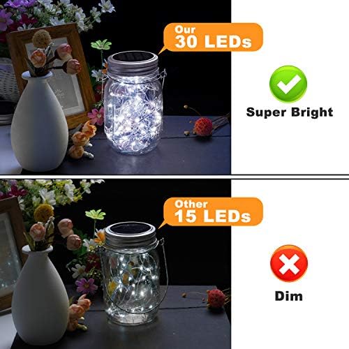 Mlambert Mason Jar Solar Lights -30 LED, 6 Pack Hanging Lantern, Cool White - Image 3