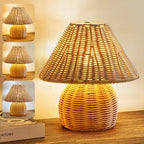 WERFOP Bamboo Table Lamp Handmade Boho Rattan Bedside Lamp,3 Colors Adjustable Vintage Wicker Wooden Nightstand Lamp with E26 Bulb for Bedroom Living Room Desk Entrance by WERFOP