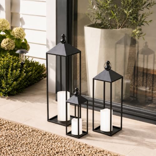 LED Lanterns Decorative Indoor&Outdoor, 23’’ 19’’ 13’’ Large Black Candle Lanterns Set with 3 Flameless Candles, Metal Holders for Porch, Patio, Garden, Home, Fireplace, Decorations Decor - Image 2