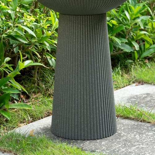 23.23" H Outdoor Water Fountain Made with Eco-Friendly Recyclable Materials, Polyethylene Bird Bath Bubbler Water Fountain Outdoor, Garden Decor with LED Light & Pump for Patio (Andesite) - Image 6