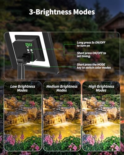 POPOSOAP Warm White Solar Pond Lights, Underwater Solar Lights with Timer, 2 Installation Ways, 180° Adjustable Panel for Pond, Fountain, Pool, Garden, Aquarium(3 Headlamp)-P63WH - Image 5