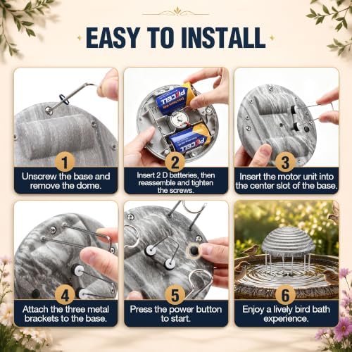 1 Pack Bird Bath Water Circulator, Battery Powered Water Agitator for Birdbath, Quiet Waterproof Bird Bath Bubbler Creates Ripples & Attracts Birds for Outdoor Patio Garden (Gray Rock) - Image 6