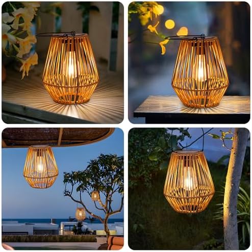 Livinlarge Solar Lanterns Outdoor Waterproof,Wicker Solar Lantern 2 Pack | - Image 3