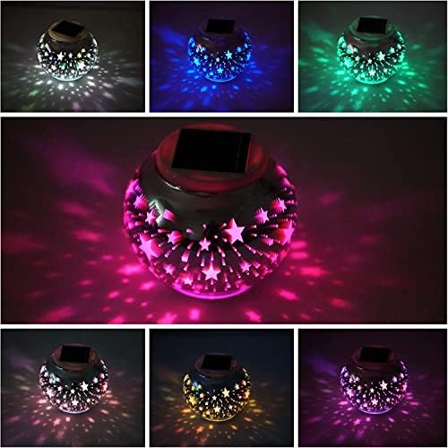 Solar Outdoor Table Lamp, Solar Powered Mosaic Glass Ball Garden Lights Waterproof Color Changing Mood Night Lights (O) - Image 3