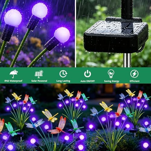 6 Pack Dragonfly Solar Garden Lights Outdoor, 36 LEDs Solar Firefly Lights - Image 6