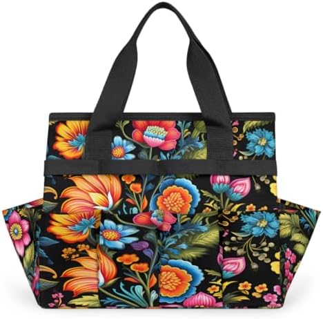 Colorful Flowers Garden Tool Bag Organizer Heavy Duty Spring Summer Gardening Tote Bag with 10 Pockets for Women Men Gardening Gifts by Home