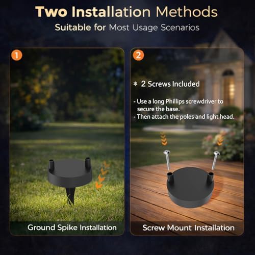Solar Bollard Lights Outdoor, 24” Tall Stainless Steel & Iron Waterproof Solar Landscape Light for Yard Garden Walkway (2-Pack) - Image 7
