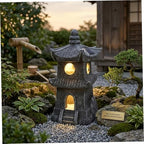 Pagoda Garden Statue - Resin Outdoor Zen Garden Decor with Auto On/Off, Water-Resistant for Patio, Yard, Lawn Pagoda Statue, Lantern, Decor - Image 5
