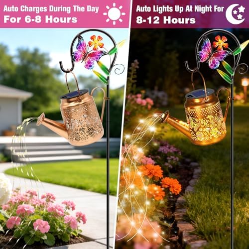 Solar Lights Outdoor Waterproof, Butterfly Solar Watering Can with Lights - Image 5
