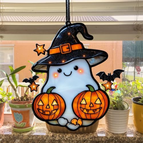 Halloween Ghost and Pumpkin Acrylic Suncatcher - Image 4