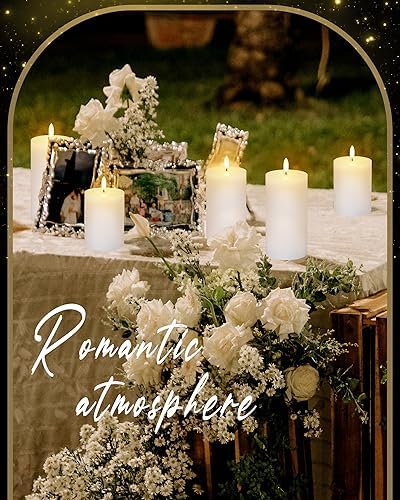 VIHOSE 9 Pack White Flameless Candles Set with Remote and Timer Flickering Flameless Battery Candles Flat Top LED Pillar for Wedding Outdoor Home Festival Decoration(D 3'' H 4'' 5'' 6'') - Image 3