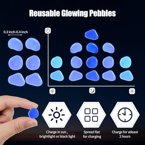 Sasylvia 6000 Pcs Glow in the Dark Stones for Garden Aquarium, Dark Blue - Image 3