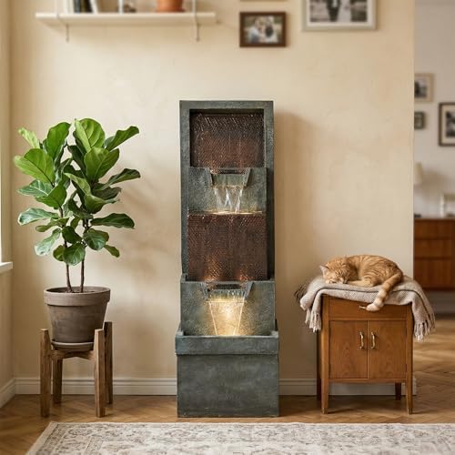 Hamiedun 39.3”H Outdoor Garden Waterfall Fountain-Indoor Water Fountain with LED Lights, for Gardens, Landscaping, Patios, Balconies, Office,and Lawns for a Calming Oasis in Outdoor Living Art Decor - Image 2