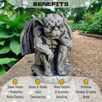 OLOMA Thinking Winged Gargoyle Concrete Garden Statue Stone Beast Sculpture Gothic Outdoor Decor Mythical Monster Lawn Yard Art Handmade Cement Ornament Fantasy Figure - Image 2
