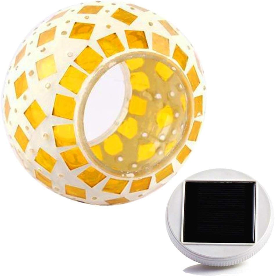 Solar Night Lights for, Mosaic Glass Ball Garden Lights, for Bedroom Party Garden Patio Yard Decoration Lighting Solar Outdoor Table Lamp (Yellow Square) - Image 7