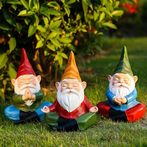 Meditation Gnome Garden Statue, 11 Inch Zen Yoga Gnome Figurine Resin Buddha Sculpture Indoor Outdoor Decor for Home Patio Lawn Yard Balcony Ornaments (Red Hat) - Image 5