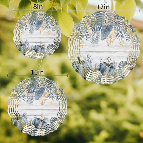 10 Inch Fall Thanksgiving Pumpkins Wind Spinner for Yard and Garden,Tropical Leaves Rustic Wood Gray Hanging Ornaments Outdoor 3D Kinetic Wind Sculpture Spinners Indoor Outdoor Patio Décor Gift - Image 3