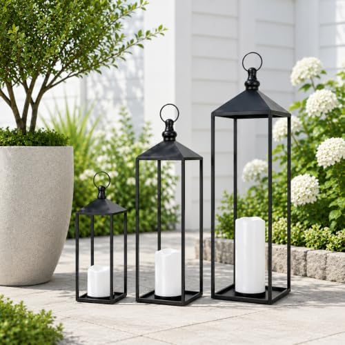LED Lanterns Decorative Indoor&Outdoor, 23’’ 19’’ 13’’ Large Black Candle Lanterns Set with 3 Flameless Candles, Metal Holders for Porch, Patio, Garden, Home, Fireplace, Decorations Decor - Image 7