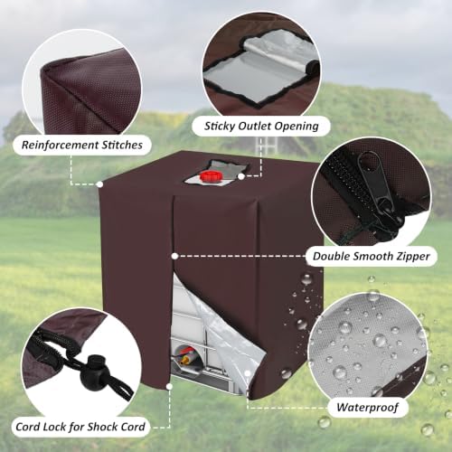 MECCANIXITY Zipper IBC Tote Cover 275 Gallon, 420D Heavy Oxford Waterproof Sunshade Rain Barrel Water Tank Protective Cover for 1000L Outdoor Garden, (39.37 x 47.24 x 45.66 Inch, Brown) - Image 3