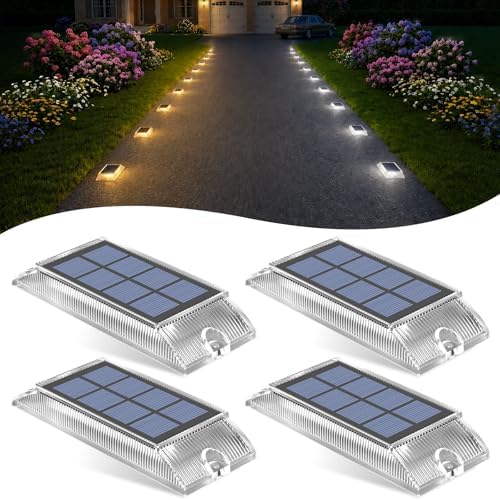 Lacasa Solar Deck Lights 4 Pack, 2 Color in 1 Driveway Lights Outdoor by Lacasa
