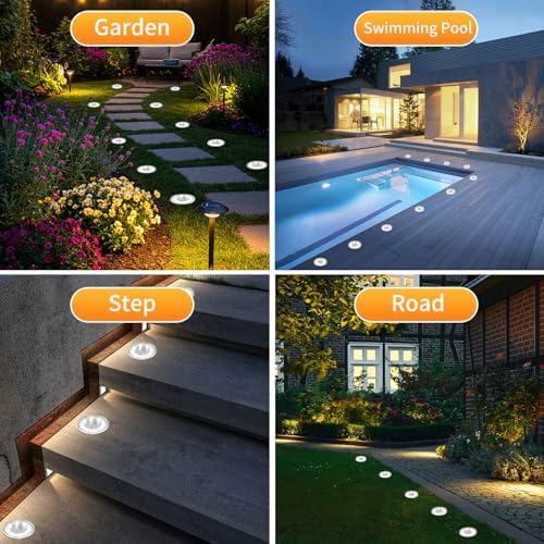 Ground Lights 12 Pack, IP68 Waterproof Solar Disc Lights for Outdoor, Flat Garden Light, In-Ground Light, Landscape Lighting for Pathway, Walkway, and Yard-12 Pcs (Cold White) - Image 6
