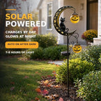 Halloween Solar Garden Stake Light Outdoor Halloween Decorations with Crescent Moon Black Cat Glowing Pumpkin Lantern Waterproof Metal Yard Decor Auto On/Off for Garden Lawn Pathway and Porch - Image 3