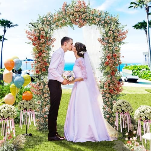 Giantex Garden Arch Trellis, 67''W x 83''H Metal Arbor with Corrugated PE-Coated Steel Tubes & Lattice Panels for Climbing Plants, Decorative Wedding Arch for Yard, Lawn, Party & Outdoor Events - Image 3