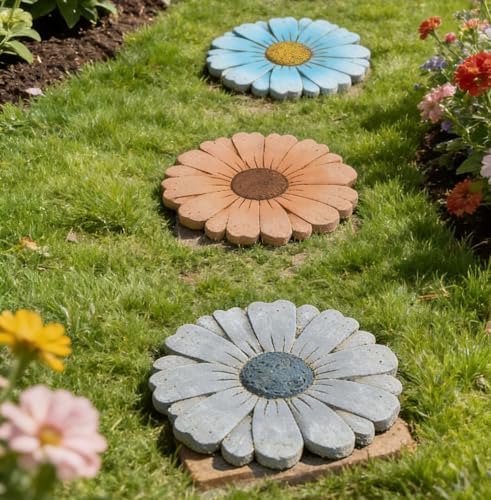 Heavy Duty Concrete Stepping Stone 10 Inch Daisy Design, Non Slip Garden Pathway Stone for Outdoor Walkway Yard Patio Lawn Fall Gadren(Gray) - Image 2