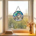 Stained Glass Window Hanging Suncatcher 11.8 in Wolf Family Aurora Scene Colorful Glass Panel Sun Catcher for Window,Window Hanging Decor for Home,Housewarming Gift - Image 2