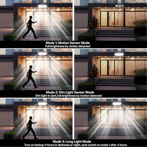 Energetic Solar Outdoor Lights, 1000LM 74 LED Security Lighting with Remote Control, 3 Heads Motion Sensor Lighting, IP65 Waterproof Solar Floodlight for Outside Yard, Pack of 2 - Image 5