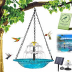 Solar Hanging Bird Bath Fountain, Solar Powered Cascading Outdoor Water Fountain, with Solars Pump, Outdoors Decor Hummingbird Bath Shower Bowl Kit Garden Gift Yard Patio Backyard Decoration (Blue) - Image 2