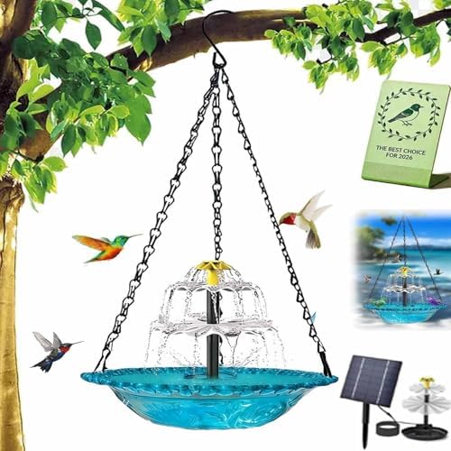 Solar Hanging Bird Bath Fountain, Solar Powered Cascading Outdoor Water Fountain, with Solars Pump, Outdoors Decor Hummingbird Bath Shower Bowl Kit Garden Gift Yard Patio Backyard Decoration (Blue) - Image 2