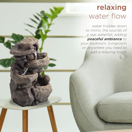 Alpine Corporation WIN472 Indoor Tabletop 3-Tiered Stone Fountain with LED Lights, Cascading Stone Water Fountain 11", Gray - Image 6