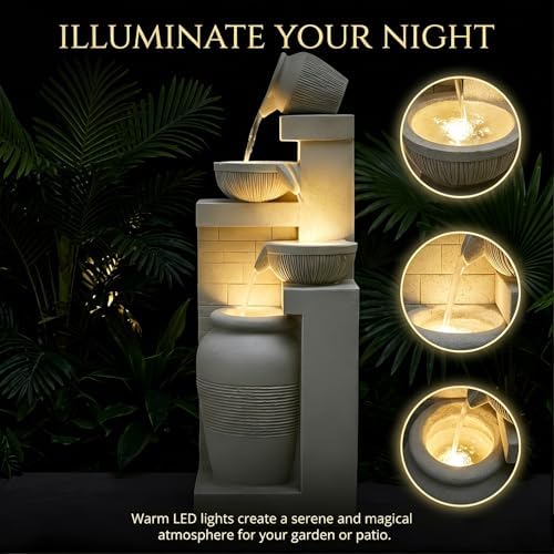 42.52" Outdoor Water Fountain with Lights, 4 Tiers Water Feature for Garden - Image 5