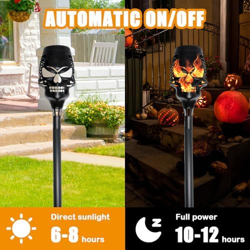 Halloween Solar Skull Stake Lights, Pathway Decor, 8 Pc, Orange - Image 3
