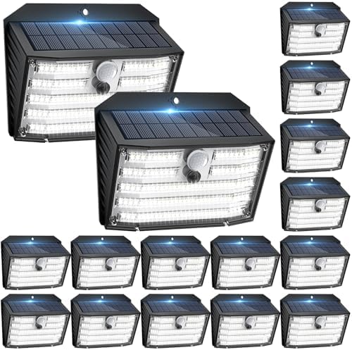 [16 Packs] Solar Motion Lights Outdoor, Ultra Bright Solar Fence Lights with Motion Sensor, IP65 Waterproof Security Light 3 Modes, 270° Lighting Angle, Wall Lights for Deck Patio Fence Garage Door by Claoner