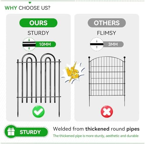 10 Panels Garden Fence, 42in(H)×21.6ft(L) Tall No Dig Fence Animal Barrier, Heavy Duty Metal Tube Decorative Garden Edging Border, Ground Defense Temporary Fencing for Outdoor Yard, Black - Image 3